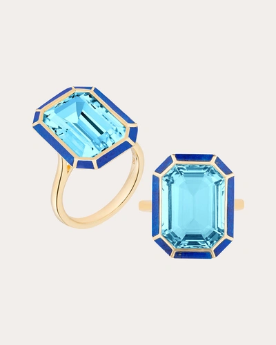 Goshwara Women's Blue Topaz & Lapis Lazuli Inlay Emerald-cut Ring