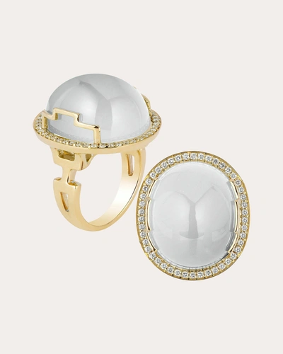 Goshwara Women's Diamond & Moon Quartz Oval Cabochon Ring In White