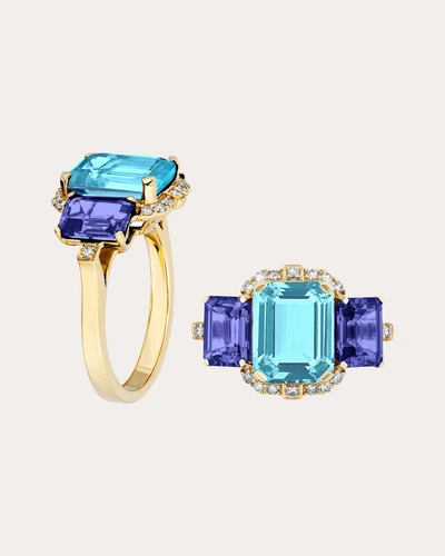 Goshwara Women's Blue Topaz & Tanzanite Tri-stone Emerald-cut Ring In Blue/purple