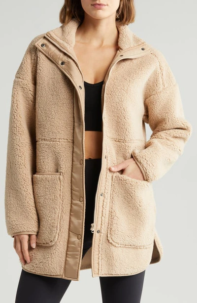 Zella Faux Shearling Jacket In Tan Taupe
