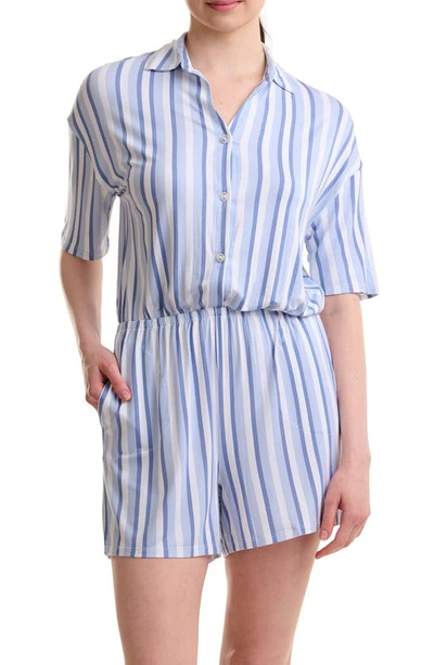 Splendid Stripe Collared Pyjama Romper In Cool Breeze