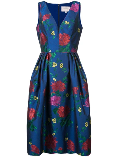 Carolina Herrera Sleeveless Allover Floral Fit & Flare Dress In Blue