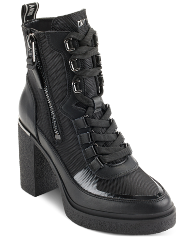 Dkny Toia Lace-up Zip Booties In Black