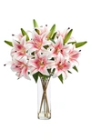 Nearly Natural Artificial Lily Bouquet In Pink