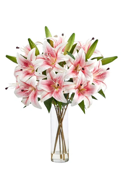 Nearly Natural Artificial Lily Bouquet In Pink