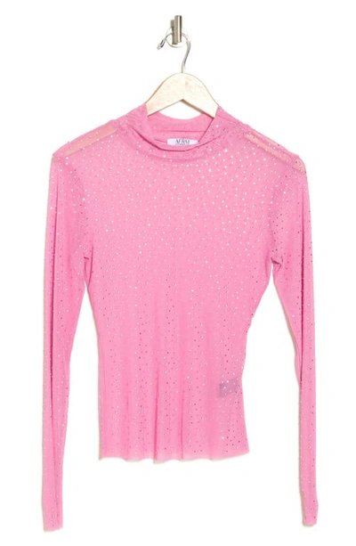 Afrm Zoe Rhinestone Long Sleeve Turtleneck Top In Mauve