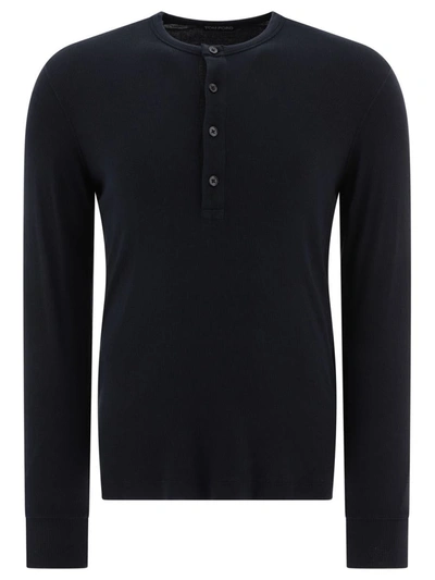 Tom Ford Lyocell Buttoned T-shirt In Black