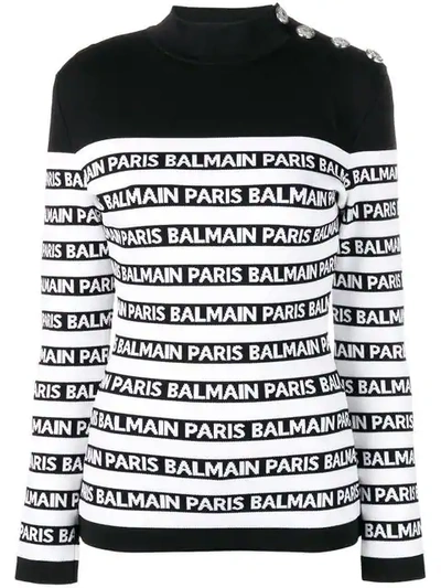 Balmain Women's Button Shoulder Striped Jumper In Black White