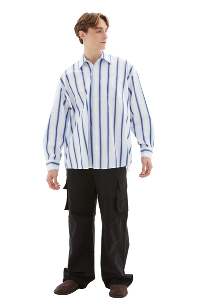 Our Legacy White Borrowed Striped Cotton Shirt In Blue