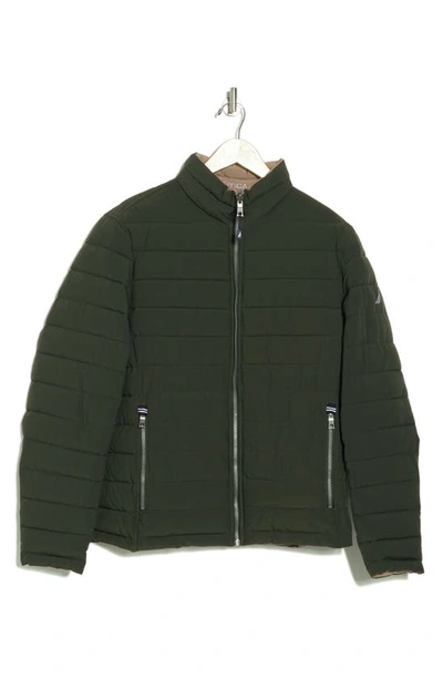 Nautica Water Resistant Reversible Puffer Jacket In Dark Forest