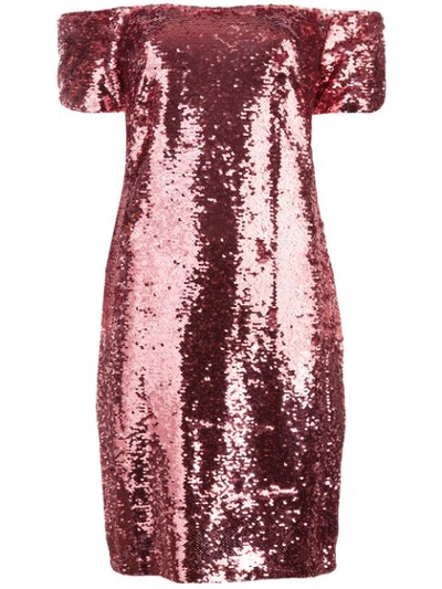 Aidan Mattox Off-the-shoulder Sequin Cocktail Dress In Rose