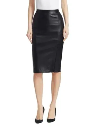 Theory Bristol Leather Zip-front Pencil Skirt In Black