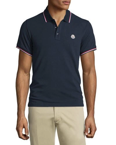 Moncler Navy-tipped Short-sleeve Pique Polo Shirt, Navy | ModeSens