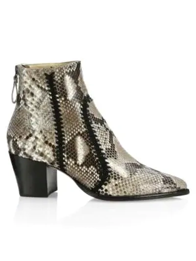 Alexandre Birman Benta Embroidered Python Ankle Boots In Natural