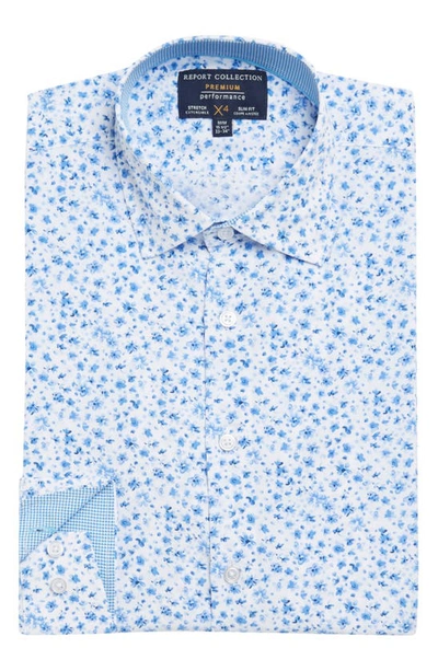 Report Collection Floral Slim Fit Dress Shirt In 40 Blue