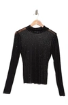 Afrm Zoe Rhinestone Long Sleeve Turtleneck Top In Noir
