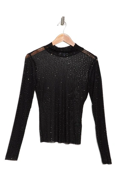 Afrm Zoe Rhinestone Long Sleeve Turtleneck Top In Noir