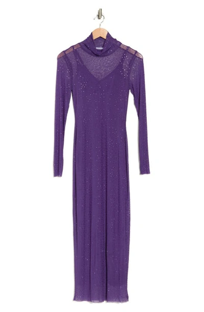 Afrm Marni Embellished Long Sleeve Mesh Midi Dress In Royal Purple