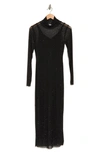 Afrm Marni Embellished Long Sleeve Mesh Midi Dress In Noir