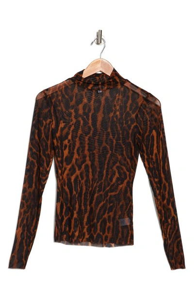 Afrm Mock Neck Mesh Top In Holiday Leopard