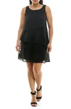 Nina Leonard Sleeveless Tiered Chiffon Shift Dress In Black