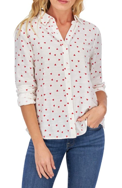 Lucky Brand Heart Print Button-up Shirt In Red Multi