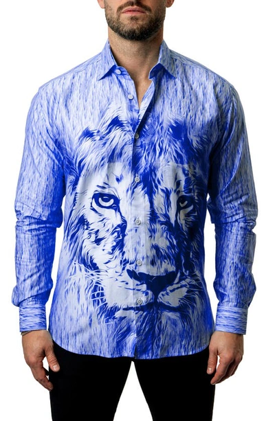 Maceoo Fibonacci Royal Lion Blue Button-up Shirt