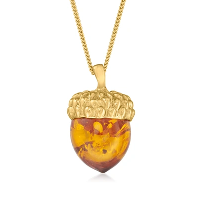Ross-simons Amber Acorn Pendant Necklace In 18kt Gold Over Sterling In Multi