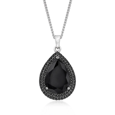 Ross-simons Black Spinel Pendant Necklace In Sterling Silver