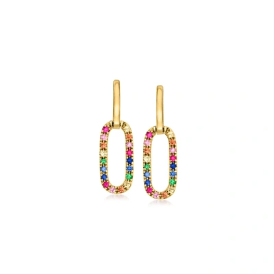 Rs Pure By Ross-simons Multi-gemstone Paper Clip Link Drop Earrings In 14kt Yellow Gold In Pink