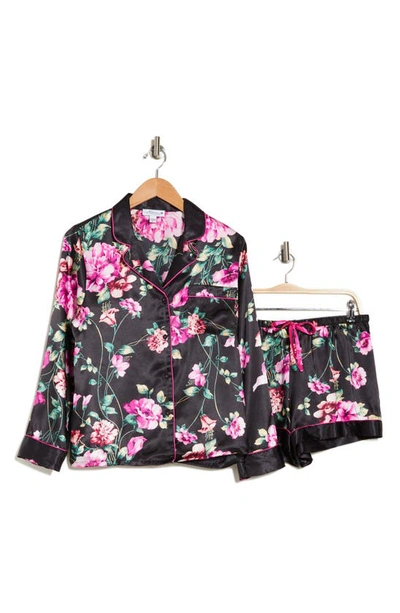 In Bloom By Jonquil Long Sleeve Top & Shorts Pajamas In Black Floral