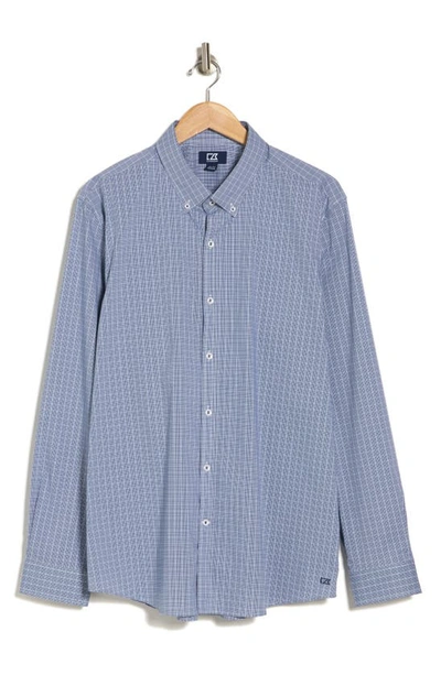 Cutter & Buck Soar Tailored Windowpane Check Dress Shirt In Indigo