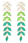 Cara Leaf Ombré Crystal Linear Drop Earrings In Green