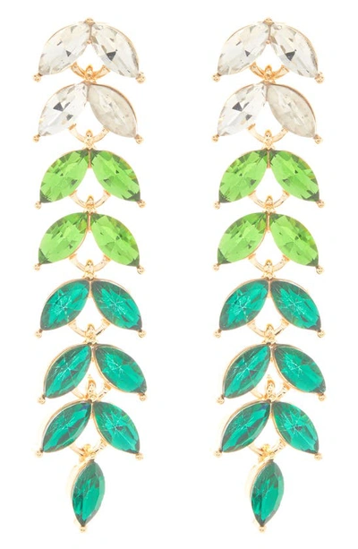 Cara Leaf Ombré Crystal Linear Drop Earrings In Green