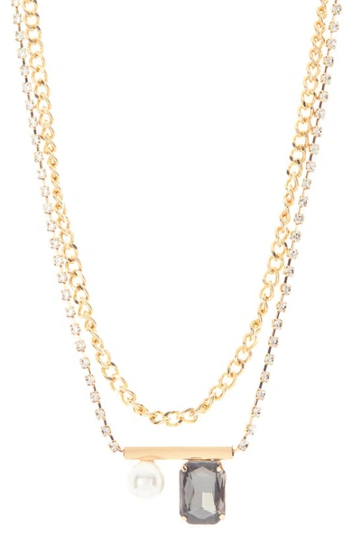 Cara Imitation Pearl & Crystal Layered Necklace In Gold