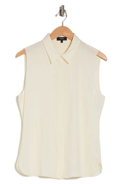Theory Classic Sleeveless Stretch Silk Blouse In Ivory