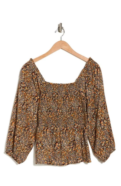 Madewell Lucie Floral Smocked Top In True Black/ Brown