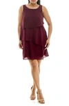 Nina Leonard Sleeveless Tiered Chiffon Shift Dress In Deep Wine