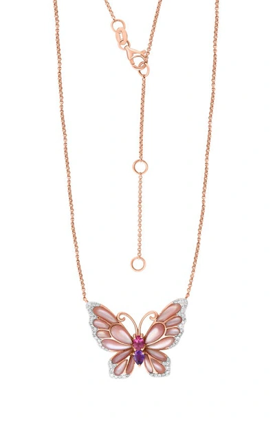 Effy 14k Rose Gold Mother-of-pearl, Amethyst, Pink Tourmaline & Diamond Butterfly Pendant Necklace In Rose Gold/ Multi