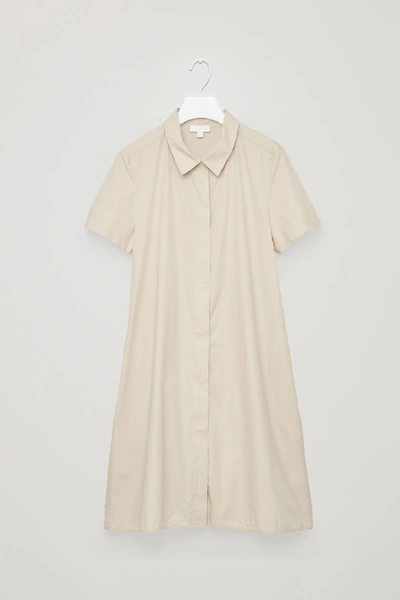 Cos Shirt Dress With Pleated Back In Beige