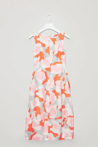 Cos Printed Cocoon Dress In Orange / Pink / Grey