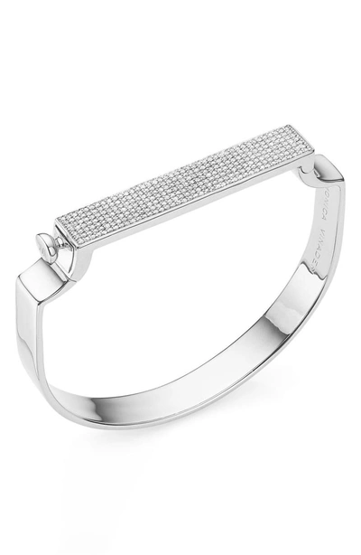 Monica Vinader Signature Petite Diamond Bangle In Silver/ Diamond