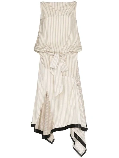 Jw Anderson Neutral Silk Lambskin Trim Asymmetrical Dress In Neutrals
