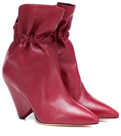 Isabel Marant Lileas Leather Ankle Boots In Burgundy