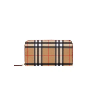 Burberry Vintage Check And Leather Ziparound Wallet In Beige