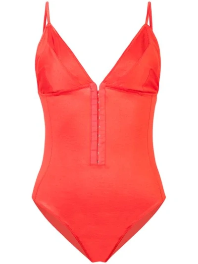 Fleur Du Mal Sexy Cotton Triangle Bodysuit In Red