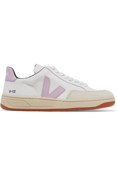 Veja V-12 Mesh, Leather And Nubuck Sneakers In White