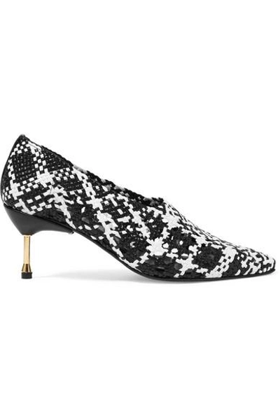 Souliers Martinez Menorca Woven Leather Pumps In Black