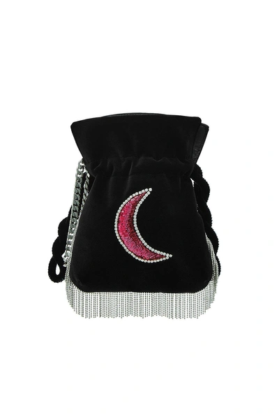 Les Petits Joueurs Trilly Disco Moon Embellished Velvet Pouch In Black