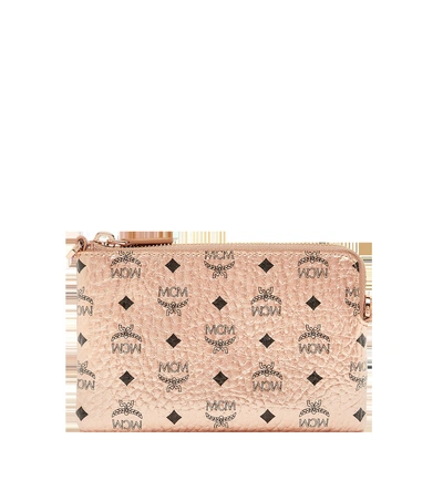 Mcm Crossbody Tech Pouch In Visetos Original In Champagne Gold